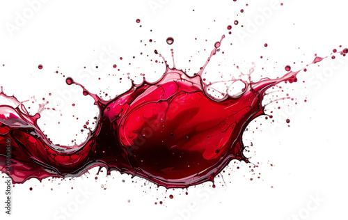 Elegant red wine splatter creating an artistic effect on white