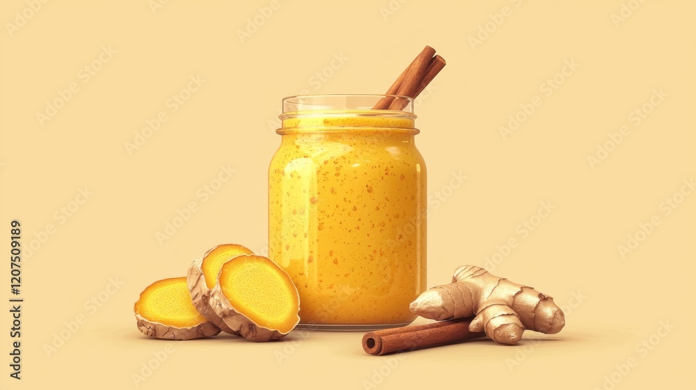 Golden turmeric latte styled with cinnamon and ginger Golden turmeric latte styled with cinnamon and ginger