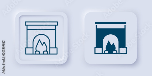 Filled and outline Interior fireplace icon isolated on grey background. Square button. Vector