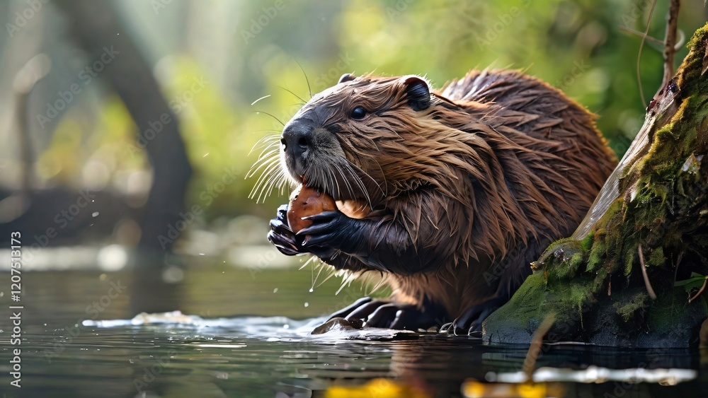 Beaver in Natural Habitat for International Beaver Day: Wildlife Scene in a Lush and Serene Environment Beaver in Natural Habitat for International Beaver Day: Wildlife Scene in a Lush and Serene Environment