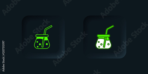 Green Fresh smoothie icon isolated on black background. Black square button. Vector