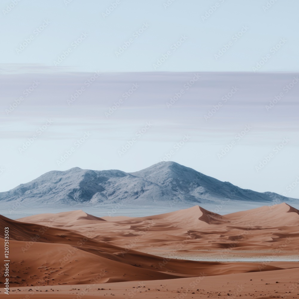 Fototapeta premium Serene Desert Landscape Sand Dunes Mountains Calm Sky