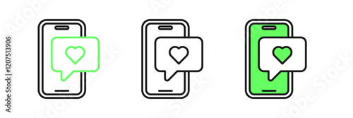 Free Download Set line Smartphone with heart emoji speech bubble get message on screen icon isolated on white background. Valentines day. Vector - GFXLoad