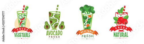 Fresh Fruit and Vegetable Smoothie and Drink Logo Design Vector Set photo