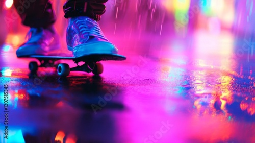 Wallpaper Mural Skateboarding at night in the rain under neon lights Torontodigital.ca