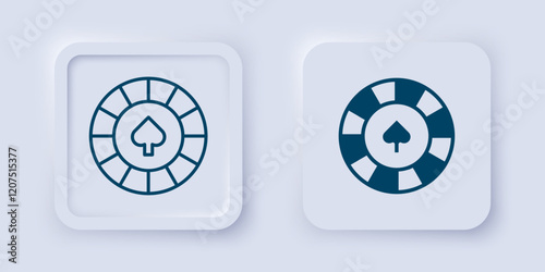 Filled and outline Casino chips icon isolated on grey background. Casino gambling. Square button. Vector