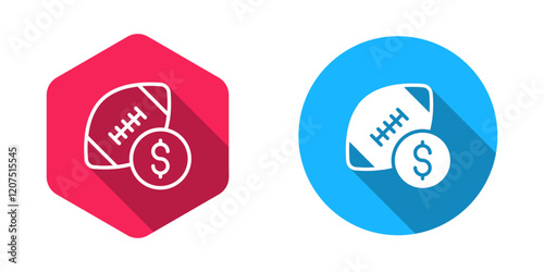 Filled and outline American football betting money icon isolated with long shadow background. Football bet bookmaker. Soccer betting online make money. Vector