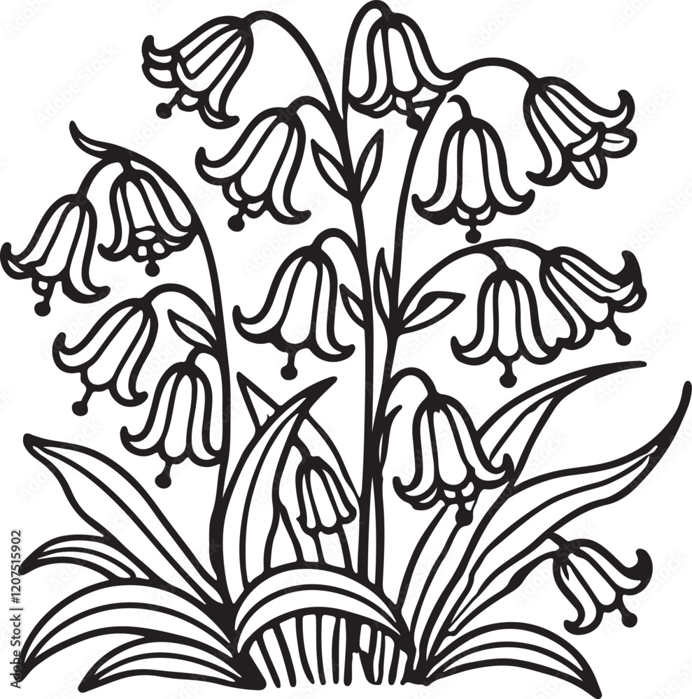 Fototapeta premium Blue bell flower line art silhouette design vector art illustration