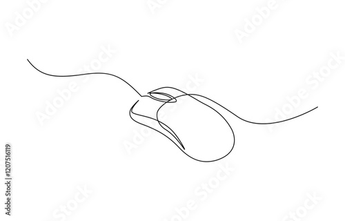 Drawn continuous one line computer mouse logo. Vector illustration, Mouse computer one continuous single line art drawing. Minimal art style.