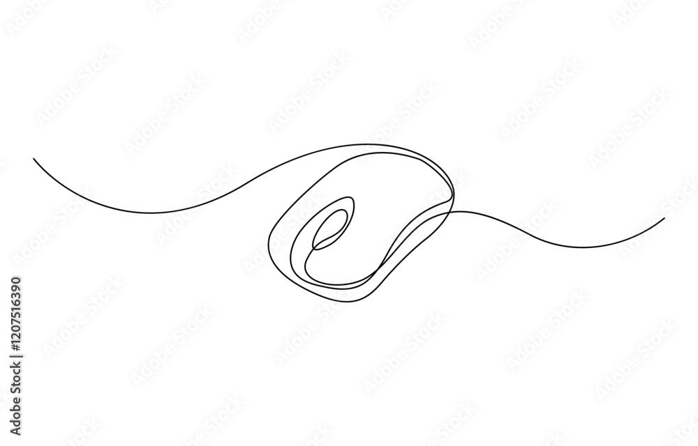 Obraz premium Drawn continuous one line computer mouse logo. Vector illustration, Mouse computer one continuous single line art drawing. Minimal art style.