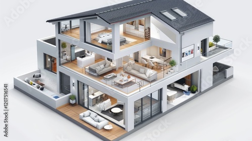 Detailed Modern Home Cutaway Rendering