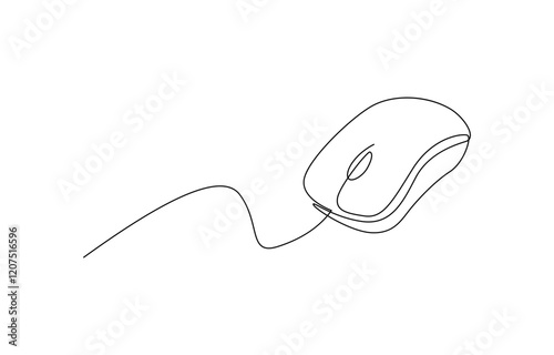 Drawn continuous one line computer mouse logo. Vector illustration, Mouse computer one continuous single line art drawing. Minimal art style.