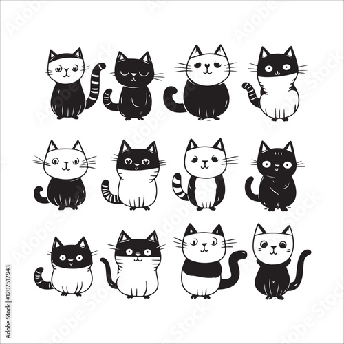 Black cats set Illustratiion