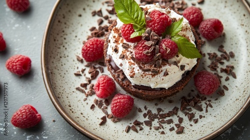 Wallpaper Mural Vegan chocolate tart with raspberries cacao nibs and coconut cream Torontodigital.ca