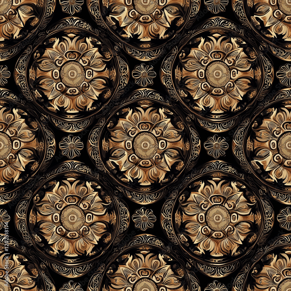 Opulent baroque seamless patterns luxurious interiors decorative motifs elegant design rich environment grandeur and awe in overlapping ornamentation