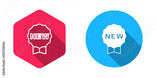 Filled and outline Price tag with an inscription New icon isolated with long shadow background. Badge for price. Promo tag discount. Vector