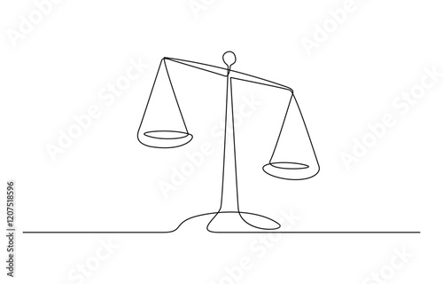 Court legal scale in continuous one drawing. Libra or law identity concept simple vector illustartion, One solid line draws the balance of law and the scope of justice. Libra thin icon.