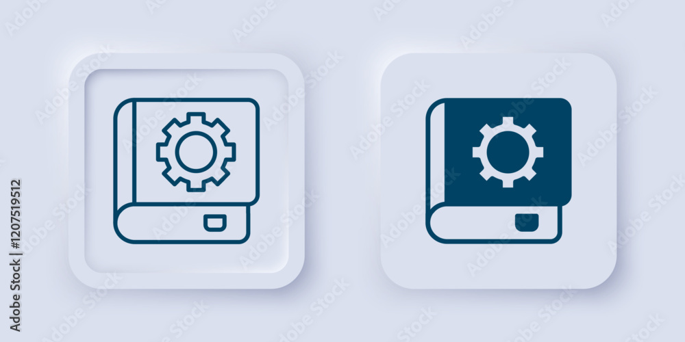 Filled and outline User manual icon isolated on grey background. User guide book. Instruction sign. Read before use. Square button. Vector Filled and outline User manual icon isolated on grey background. User guide book. Instruction sign. Read before use. Square button. Vector