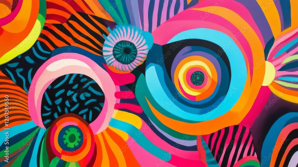 Fototapeta premium Vibrant Abstract Art with Swirling Colors and Geometric Shapes