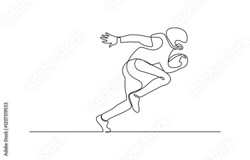 Continuous one line drawing american football player going to make pass, Continuous line of American football player holding a ball.
