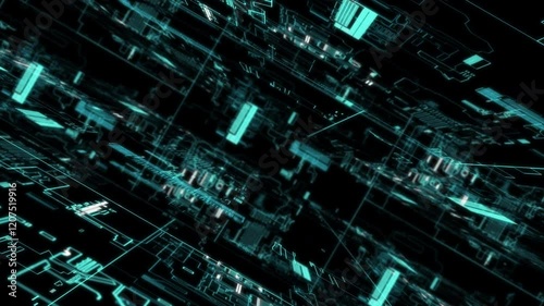 A high-tech, digital crafted abstract motion grid set in a cyber environment, highlighting big data visualization and AI simulations, ideal for use as a dynamic digital background in motion graphic.