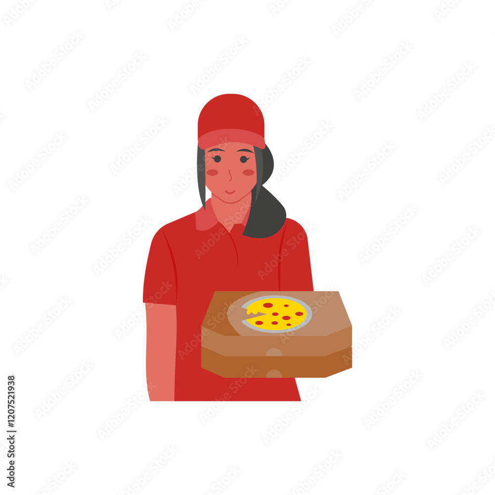 Pizza Delivery Girl, Women Career Flat Vector Illustration Pizza Delivery Girl, Women Career Flat Vector Illustration