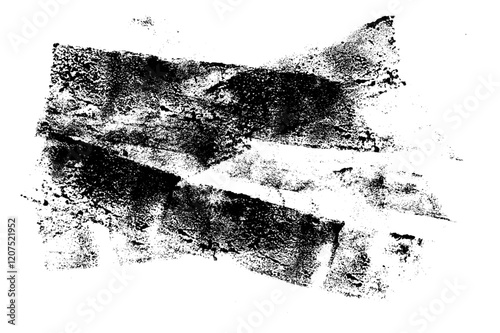 Linocut texture. Ink roller background. Grunge letterpress rectangles. Dry black brayer striped lines isolated on white background. Painted relief stains. Vector lino eroded abstract illustration.