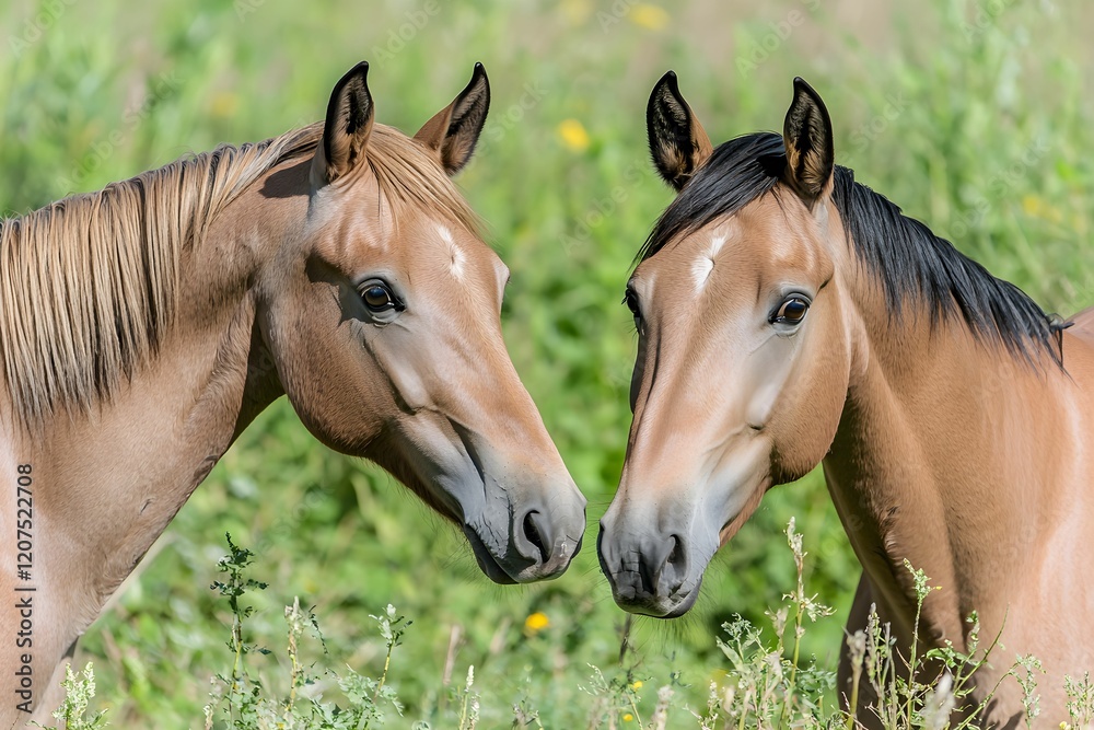 Obraz premium Wild horses grazing peacefully in the steppe