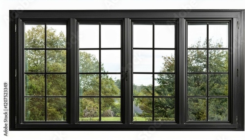 large rectangular black window window with black frame isolated on a white background