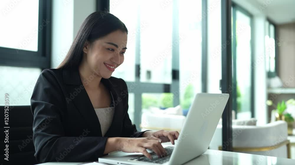 Asian businesswoman using laptop in office Asian businesswoman using laptop in office