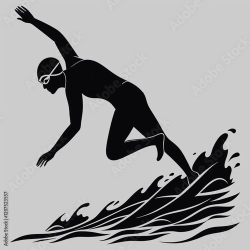 a swimmer diving into water silhouette vector design art and illustration