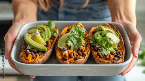 Wallpaper Mural Roasted sweet potatoes stuffed with beans avocado lime crema Torontodigital.ca