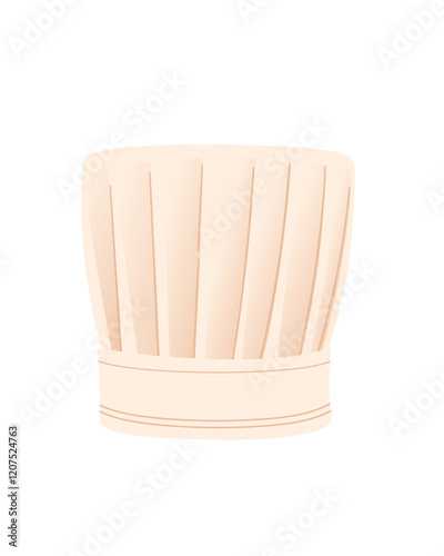 Traditional pleated chef hat with a rounded top, soft beige color, and detailed folds. Stylish kitchen hat, professional wear. Perfect for culinary. Vector illustration.