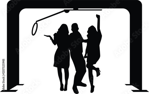 Overhead 360 Photo Booth With Women Silhouette Illustration