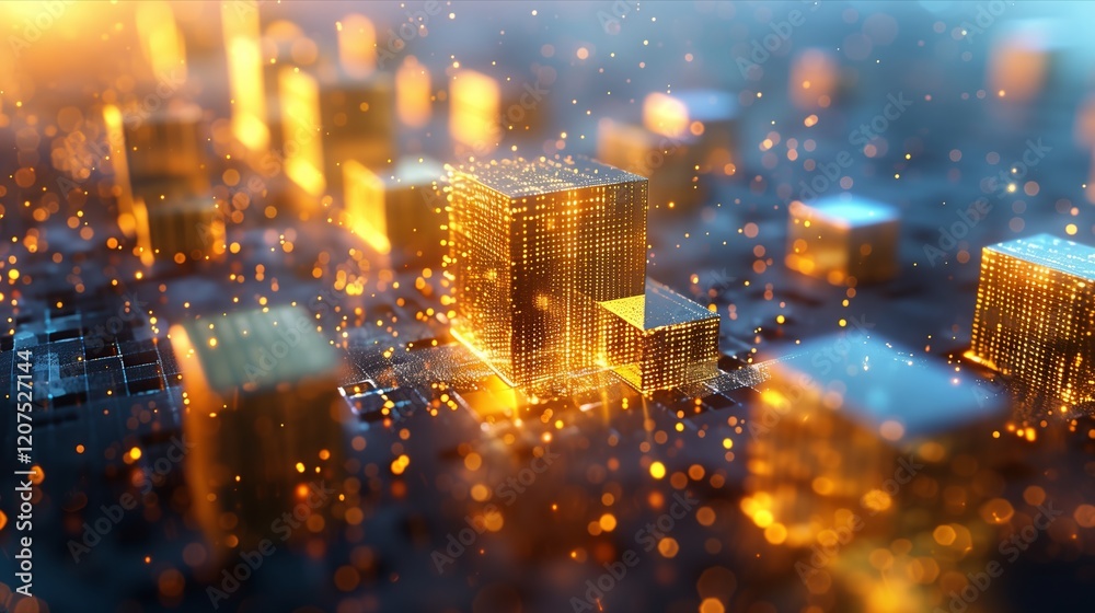 Naklejka premium Abstract representation of futuristic cityscapes with glowing structures.