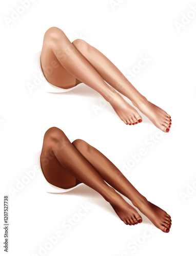 Beautiful women's legs in various skin colors. Vector realistic illustration isolated on white