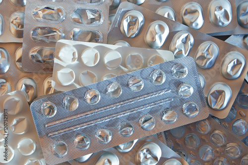 empty blister packs of pills, medicines for human treatment. diseases, pharmacy. background for the design