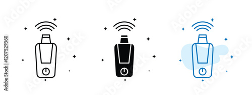 Set of 3 Ultrasonic face skin scrubber icons with 1 line icon, 1 silhouette and 1 unexpanded vector inside - ultrasonic face skin scrubber icon beauty tech skincare routines or cosmetic product design