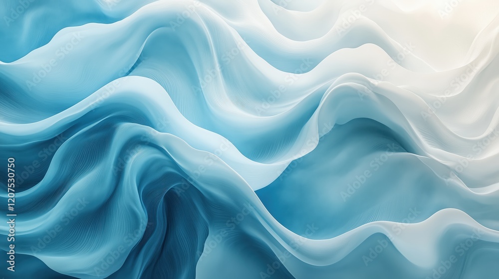 Obraz premium Flowing Blue and White Fabric-Like Waves in Soft Light