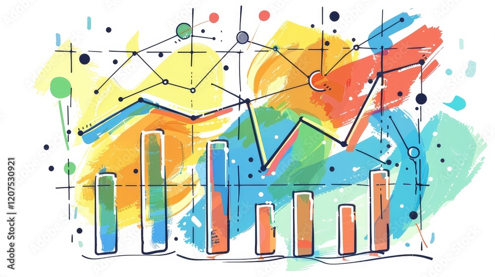 Colorful Abstract Business Data Chart with Bar and Line Graphs Colorful Abstract Business Data Chart with Bar and Line Graphs