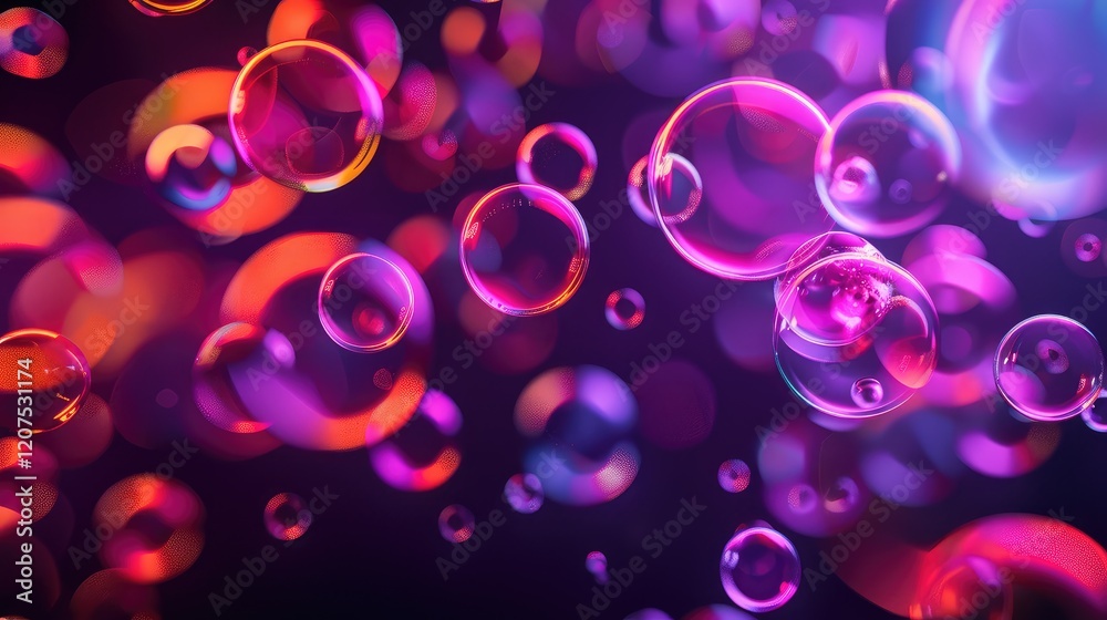 Vibrant Neon Bubbles Floating Abstract Art