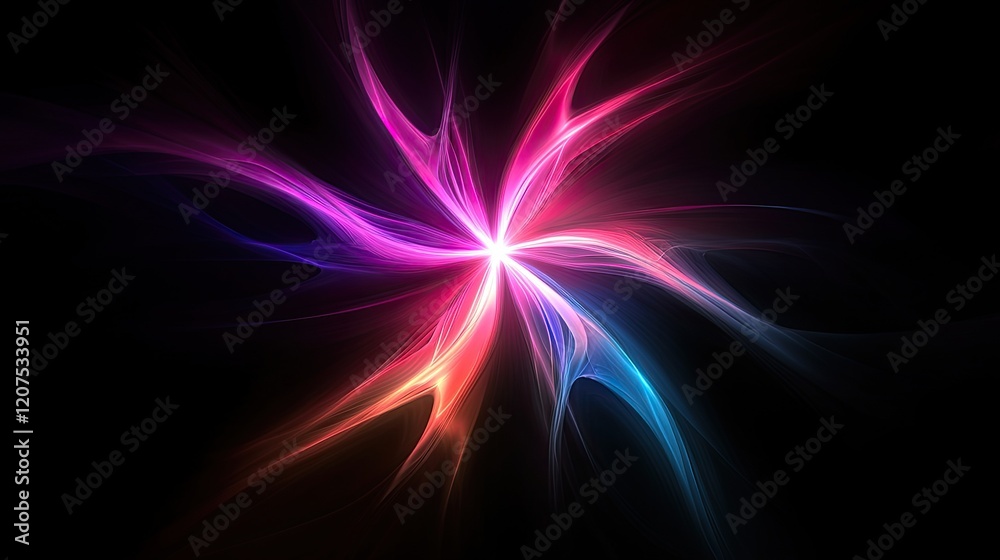 Obraz premium Abstract Neon Explosion of Light, Technology, and Futuristic Concept, Ideal for Digital Design, Innovation, and Modern Themes.