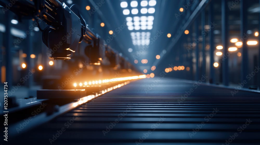 fully automated smart factory with robotic arms and conveyor belts, showcasing advanced technology and efficiency in modern industrial setting