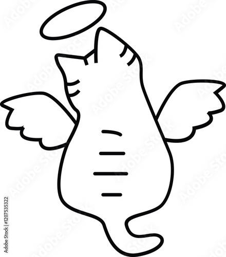 Angel Cat With Wings Outline Illustration