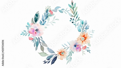 Elegant Wreath Frame with Watercolor Floral Illustration