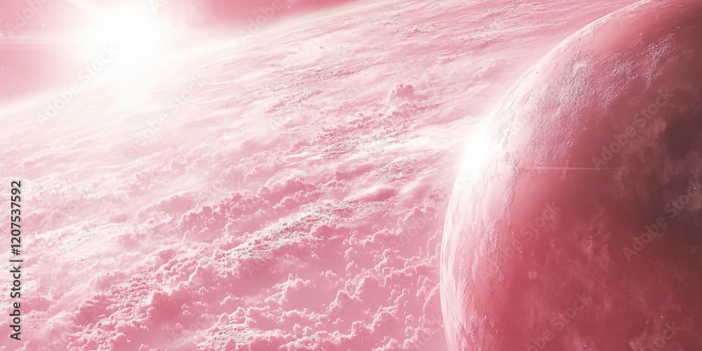 Fototapeta premium Pink Planet Sunrise Celestial Fantasy Space Scene Art