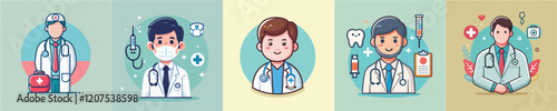 Collection of vectors of doctors wearing uniforms