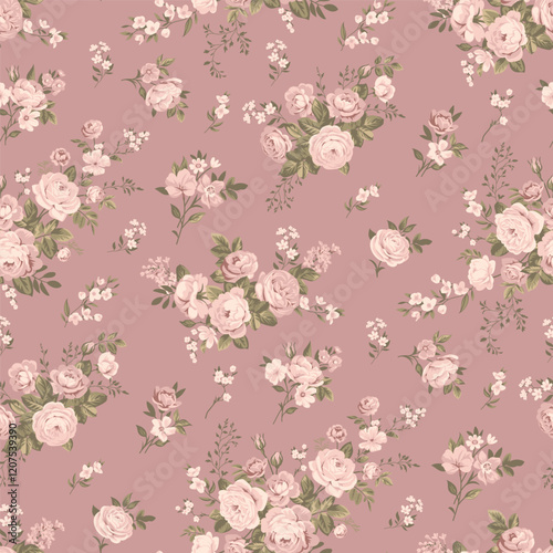 Seamless spring vector pattern with floral motif for dress fabric	
