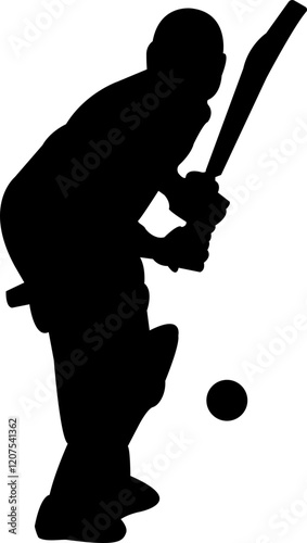 Player playing cricket action pose icon black flat championship vector collection isolated on transparent background. Related to the game of cricket with various element bowler fielder