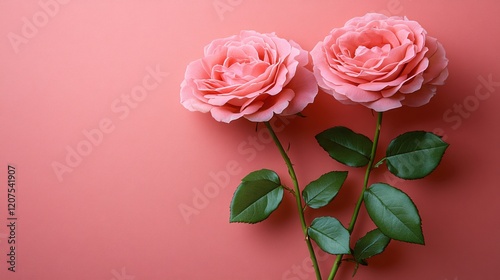 Wallpaper Mural Two Delicate Pink Roses on Coral Background Romantic Floral Design Torontodigital.ca